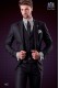 Italien costume de mode moderne noir mince coupe 1 bouton avec revers en pointe