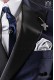 Dark blue and pearl gray lurex narrow tie with gray handkerchief