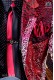 Black and red satin fashion narrow tie & red handkerchief