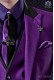 Black and purple satin fashion narrow tie & purple handkerchief