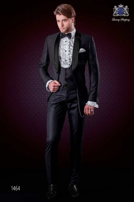 Italian black fashion suit modern slim fit 1 button with shawl lapel 
