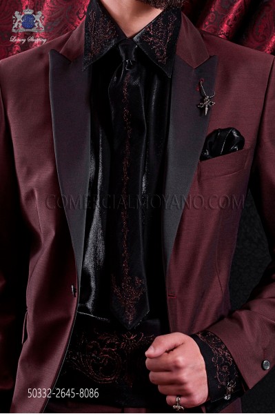 Camisa y accesorios negra de lúrex bordado Drako en cobre