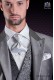Perle gris satin Ascot cravate et mouchoir de poche