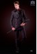 Italienische zweireihig Anzug Slim Fit. Spitzen Satin Revers und 6 Knöpfe. Schwarz und rot Wollmischung