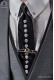 Narrow black fashion tie with nickel skulls metal fixtures