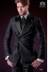 Italienische zweireihig schwarze Anzug Slim Fit. Spitzen Satin Revers und 6 Knöpfe. Wollmischung.