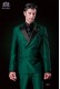Italienische zweireihig grüne Anzug Slim Fit. Spitzen Satin Revers und 6 Knöpfe. Wollmischung.