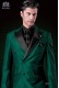 Italienische zweireihig grüne Anzug Slim Fit. Spitzen Satin Revers und 6 Knöpfe. Wollmischung.