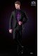 Italienische Smoking-Anzug schwarz mit Satin Schalkragen und1 Knopf. Wollmischung.