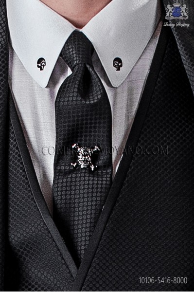 Narrow black fashion tie with microdots