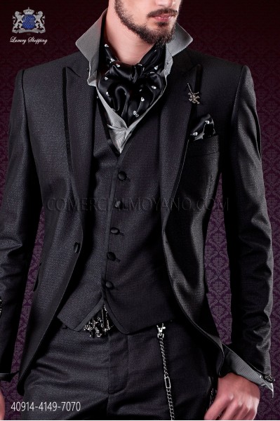 Gray satin shirt with black houndstooth