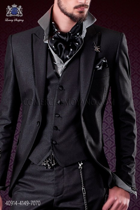Gray satin shirt with black houndstooth