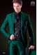 Italian wedding suit green. Peak lapels with satin contrast and 1 button. Wool mix fabric. 