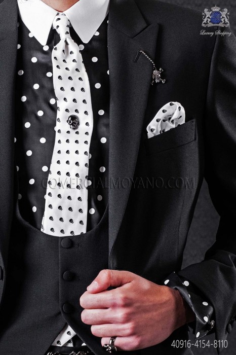 Black shirt with white polka dots & white small collar
