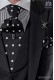 Black satin ascot tie with handkerchief with white polka dots