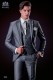 Italienische grau Bräutigam Anzug mit Weste. Spitzen Revers mit Satin Blenden und 1 Knöpf. Wollmischung.