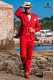 Italian suit with modern "Slim" flap "V" and 2 buttons. Red fabric 100% cotton