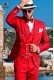 Costume italien moderne avec "Slim" flap "V" et 2 boutons. Tissu rouge 100% coton