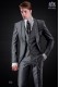  Italienne costume de mariage gris tuxedo model avec châle revers avec satin contrast et 1 bouton. Laine mélangée tissu.