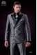 Italian grey fashion double breasted suit with satin peak lapels and 6 buttons. Wool mix fabric.
