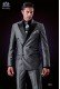 Italienische zweireihig grey Anzug mit Spitzen Satin Revers und 6 Knöpfe. Wollmischung.
