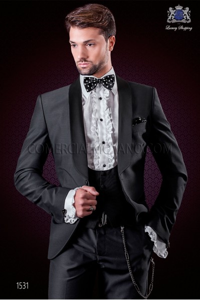 Italienische Mode Smoking-Anzug dunkelgrau mit Schalkragen und1 Knopf. Wollmischung.
