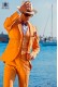  Costume italien moderne avec "Slim" flap "V" et 2 boutons. Orange tissé 100% coton