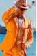  Italian suit with modern "Slim" flap "V" and 2 buttons. Orange woven 100% cotton