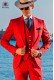 Italian suit modern "Slim". American with pointed lapels and one button. Red fabric 100% cotton.