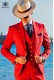 Italienischen Anzug modernen "Slim". Amerikaner mit spitzen Revers und eine Taste. Rotem Stoff aus 100% Baumwolle