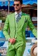 Suit modern Italian style "Slim". Model flaps in "V" and 2 buttons. Green woven 100% cotton