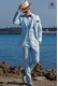 Italienischen Anzug mit modernen "Slim" Klappe "V" und 2 Tasten. Gewebte hellblau aus 100% Baumwolle
