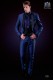 Italian electric blue fashion tuxedo suit. Shawl collar and 1 button. Fabric wool mix. 