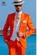 Modern Italian style costume "Slim". Model flaps in "V" and 2 buttons. orange 100% cotton.