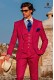 Piece suit modern Italian style "Slim" Fuchsia 100% cotton. Model flaps in "V" and two buttons