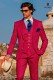 Teiligen Anzug modernen italienischen Stil "Slim" Fuchsia 100% Baumwolle. Modell Klappen in "V" und zwei Tasten