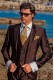 Piece suit modern "Slim". American with flaps in "V" and 2 buttons. shantung silk fabric brown