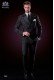 Italienische zweireihig schwarz Anzug mit Spitzen Satin Revers und 6 Knöpfe. Wollmischung.