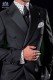 Italienische zweireihig schwarz Anzug mit Spitzen Satin Revers und 6 Knöpfe. Wollmischung.
