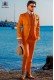 Modern Italian style costume "Slim". Model flaps in "V" and 2 buttons. Orange fabric 100% cotton