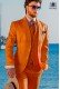 Modern Italian style costume "Slim". Model flaps in "V" and 2 buttons. Orange fabric 100% cotton