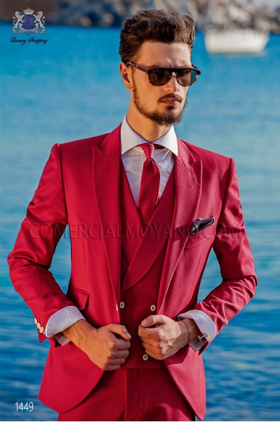 Anzug modernen italienischen Stil "Slim" Fuchsia 100% Baumwolle. Modell Kantenklappen und ein Knopf