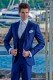 Piece suit modern "Slim". American with flaps tip and 1 button. shantung silk fabric blue