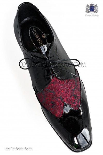 Bicolor Red jacquard with black leather laced shoes
