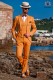 Modern stylish dress "Slim". Model edge flaps and 1 button. Orange fabric 100% cotton