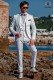 Italian suit modern style "Slim" edge flaps and 1 button. White fabric 100% cotton