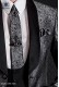 Jacquard gray groom narrow tie with handkerchief
