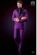 Italian purple microdesign fashion double breasted suit. Satin peak lapels and 6 buttons. Wool mix fabric.