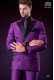 Italienische zweireihig purpur Mikromuster Anzug. Spitzen Satin Revers und 6 Knöpfe. Wollmischung.
