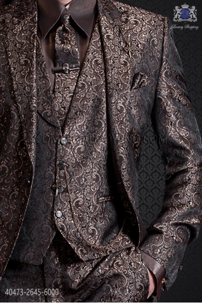 Brown lurex groom shirt, Italian collar and fashion asymmetric cuffs